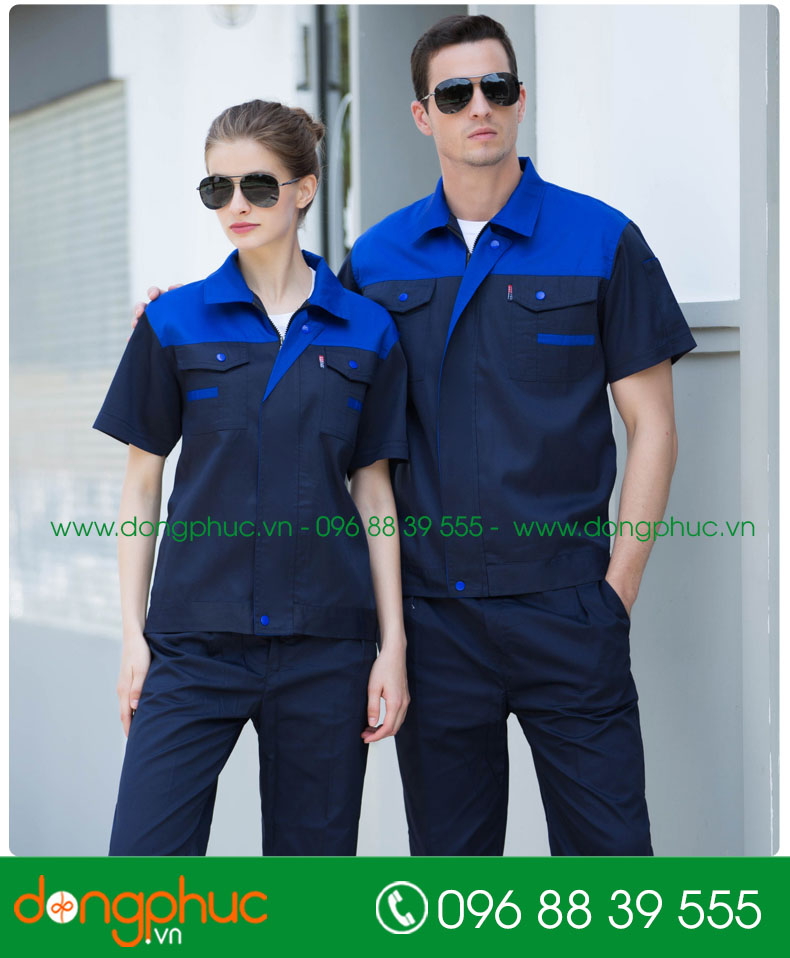 Mẫu bảo hộ màu tím than phối xanh cộc tay